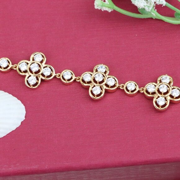 "Rose Gold Floral Cluster Bracelet with Crystal Accents, XPBL0966 - Picture 8 of 11